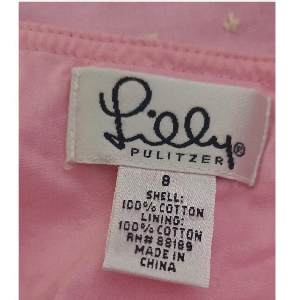 Lilly‎ Pulitzer Pink Swiss Dot Square Neck Empire Waist Blouse Tie Sleeve Size 8